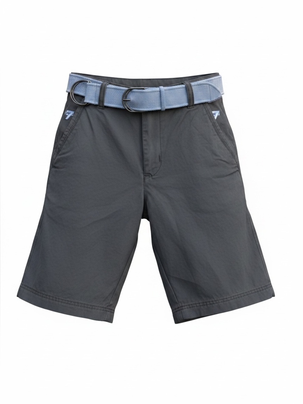 OP Slate Gray Flat-Front Men's Shorts with Light Blue Belt
